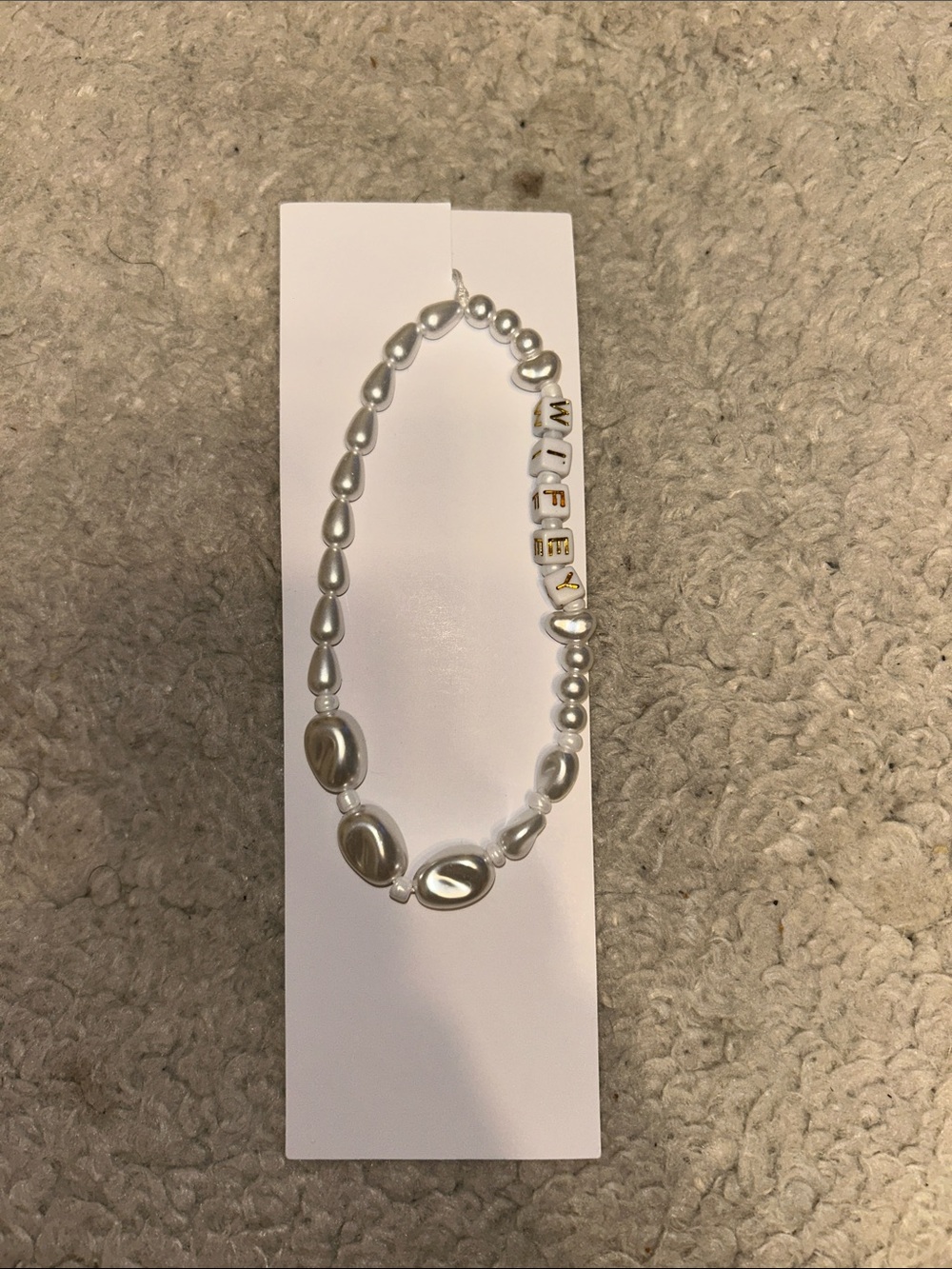Silver Pearl-Effect Beaded Wifey Phone Charm